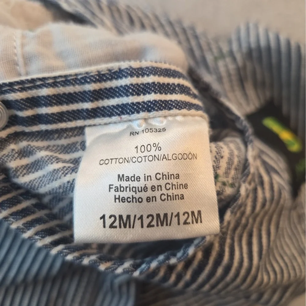 Infant Boy John Deere Hickory Stripe Bib Overall Size 12 Months